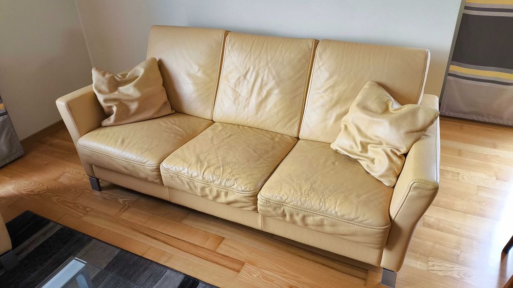 Skórzany komplet KLER: sofa skóra, fotel i stolik kawowy