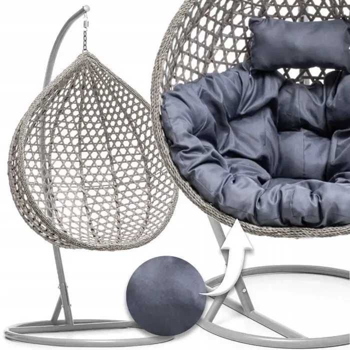 Fotel Bujany Wiszący Ogrodowy Kosz Huśtawka XXL Szary