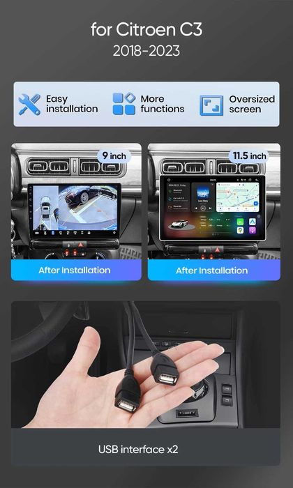 Rádio Android Citroen c3 de 2018 a 2025 GPS carplay 2/32GB Wifi SELADO