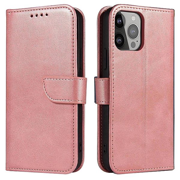 Etui portfel z klapką podstawką do iPhone 15 Plus Magnet Case - różowe