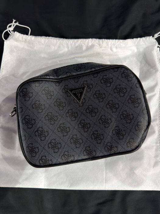 Сумка Guess Vezzola Smart чоловіча шкіряна сіра чорна барсетка Гуесс