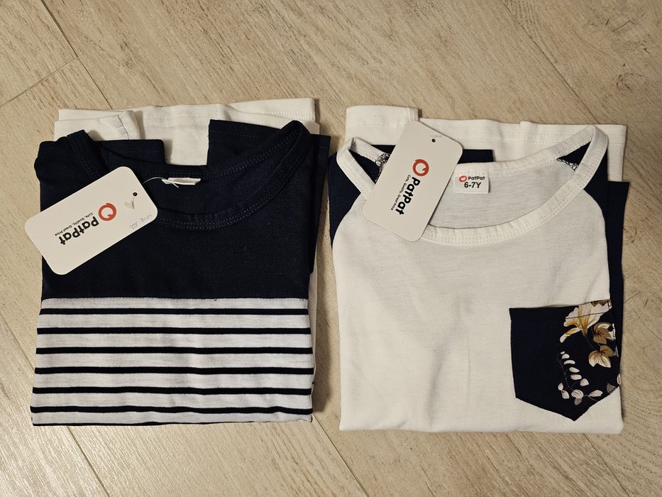 Nowe Zestaw t-shirt bluzki długi rękaw 6-7Y 122
