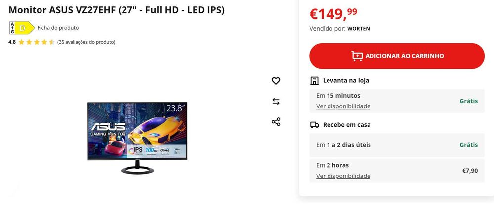 Monitor ASUS 27" Full HD LED IPS – Como Novo!