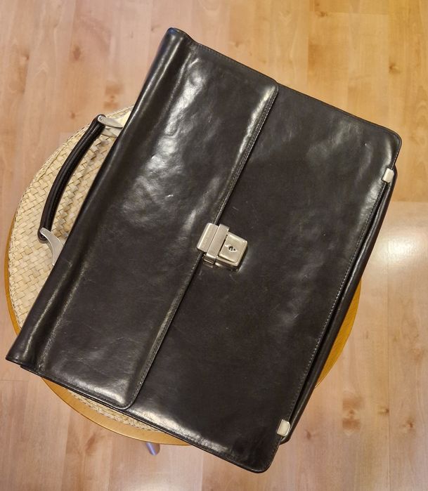 Nowa teczka aktówka naturaln skóra czarna marki A.Sagan A4 męska
