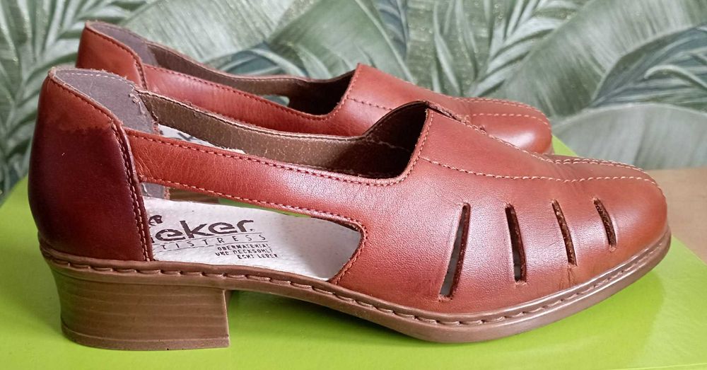 Nowe Skórzane półbuty, czółenka Rieker Antistress, ażurowe, r.5,5