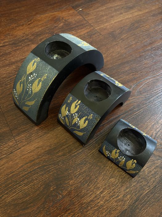 Набір свічників під свечі деревʼяний у азійському стилі