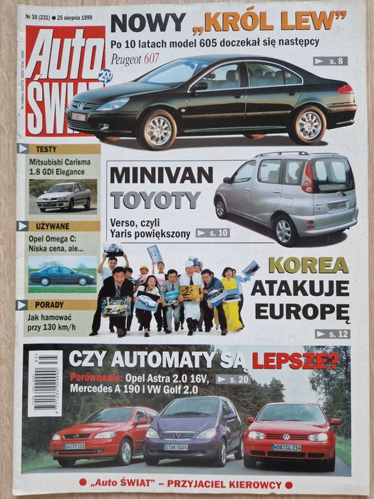 Auto Świat 25.08.1999 Nr 35 231 gazeta motoryzacyjna archiwalny numer