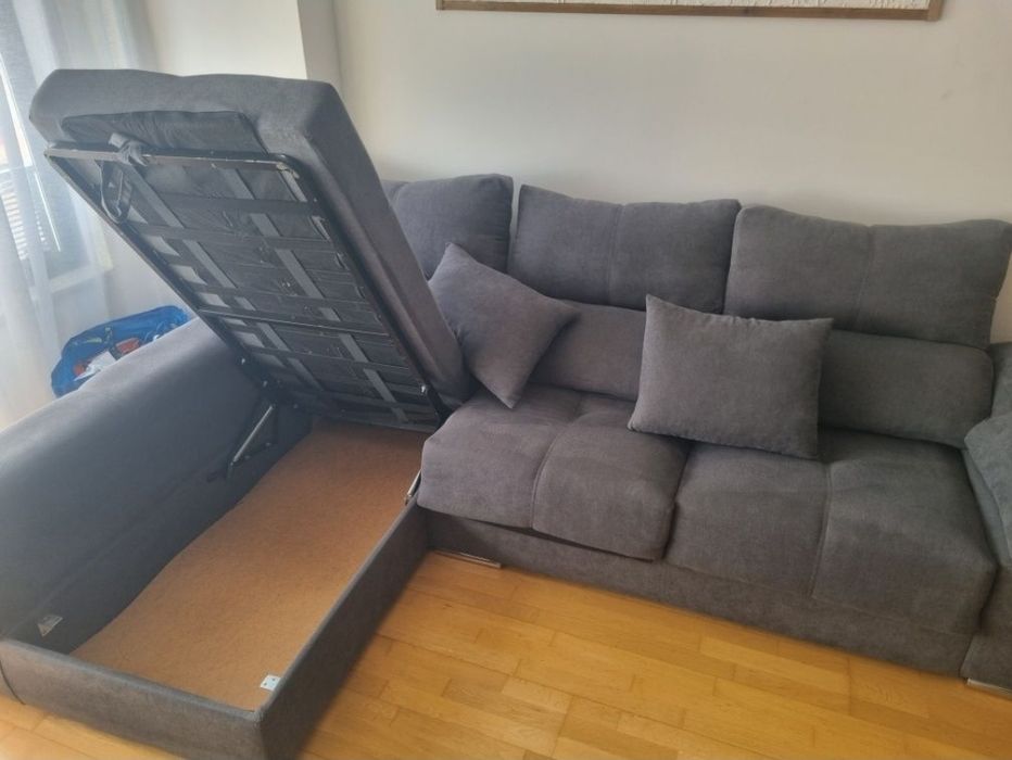 Sofá Chaise Longue 2,85m –  higienizado + Baú – Excelente Estado