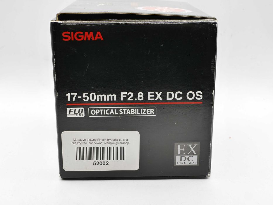 Sigma 17-50 mm F2,8 EX DC OS pudełko obiektywu