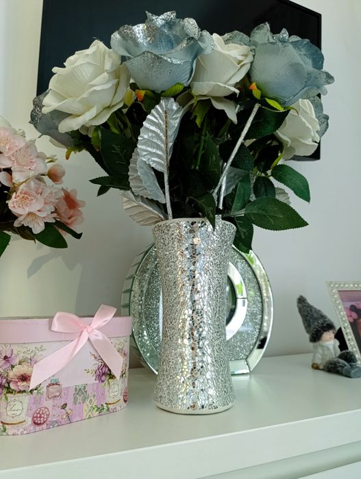 Wazon srebrny Glamour z lustrzanej mozaiki błyszczący nowy