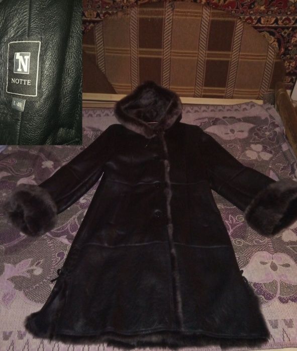 Новая Женская кожаная дубленка пальто с мехом овчина рр 48 L Роксан