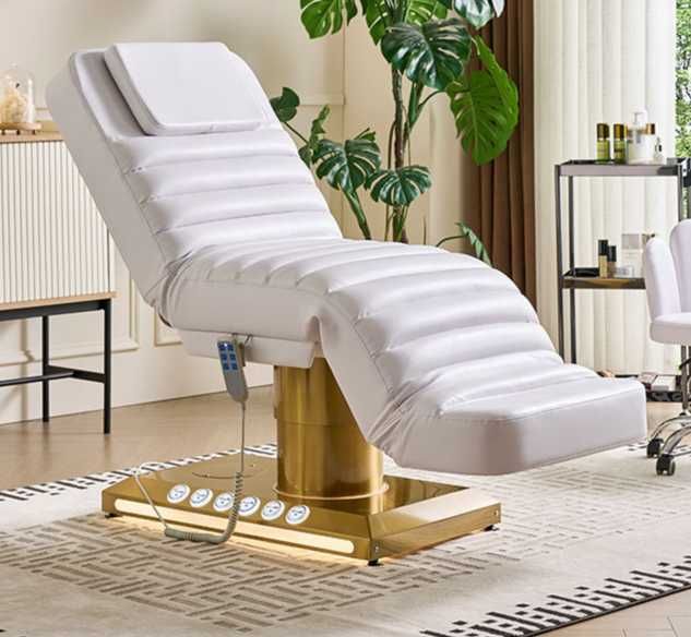 Łóżko elektryczne fotel kosmetyczny do masażu SPA leżanka Biały Złoty