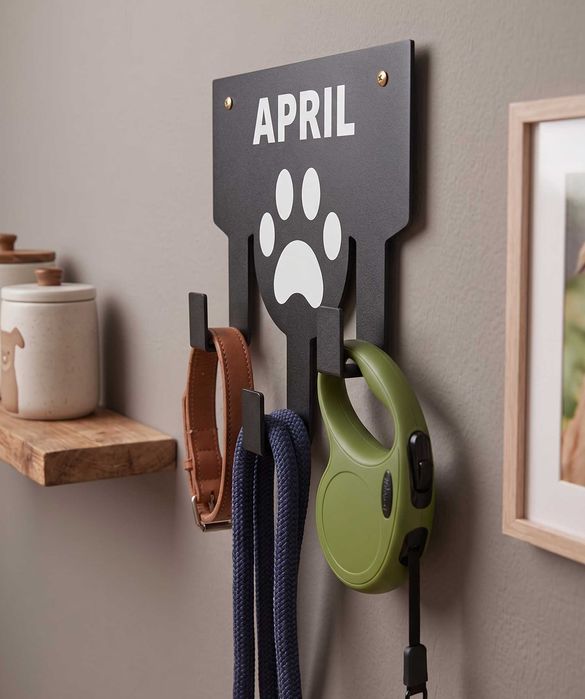 Cabide / Suporte Parede Trelas e Coleiras de Cães - Personalizado com Nome