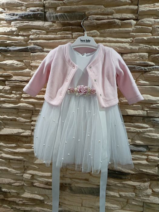 Sukienka ubranie Chrzest Święty r. 62-68 opaska buty komplet