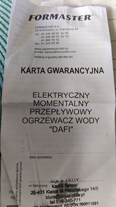 Przepływowy podgrzewacz wody Dafi 9 kw