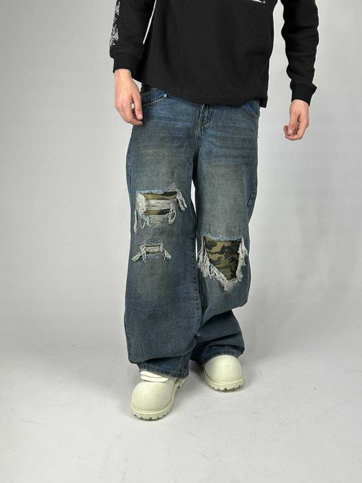 Джинси сині baggy faded jeans archive distressed джинсы синие камо