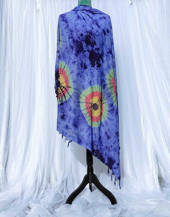 Duża chusta szal tie dye barwiona boho bohemian hippie etno niebieska