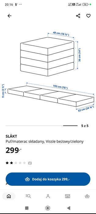 Materac rozkładany Ikea Slakt jak nowy