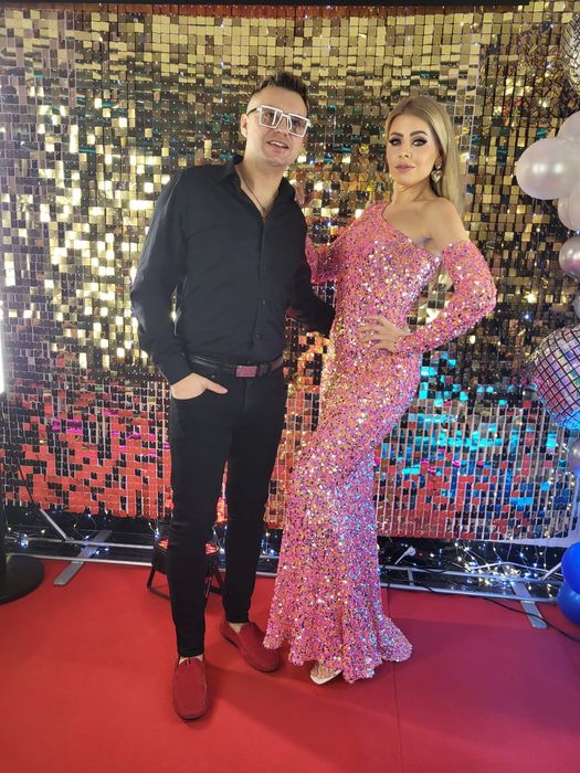 studniówka cekiny błyszcząca wesele tren barbie just unique xxs/xs lou