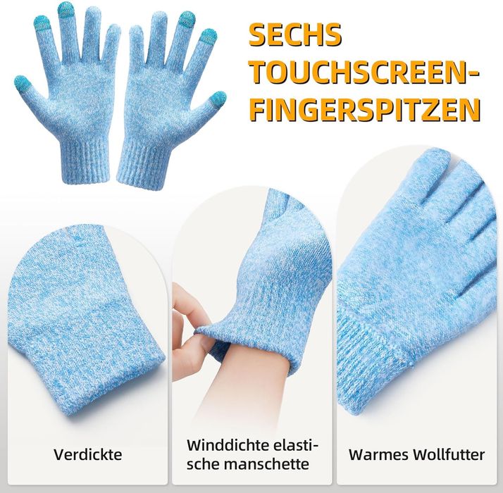 Zimowy zestaw czapka szalik rękawiczki Touchscreen niebieski