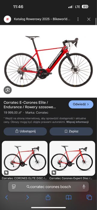 Rower Elektryczny Szosa Corratec Corones Bosch 56