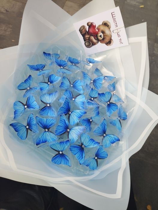 Букет із бабочок блакитних 25-27 шт