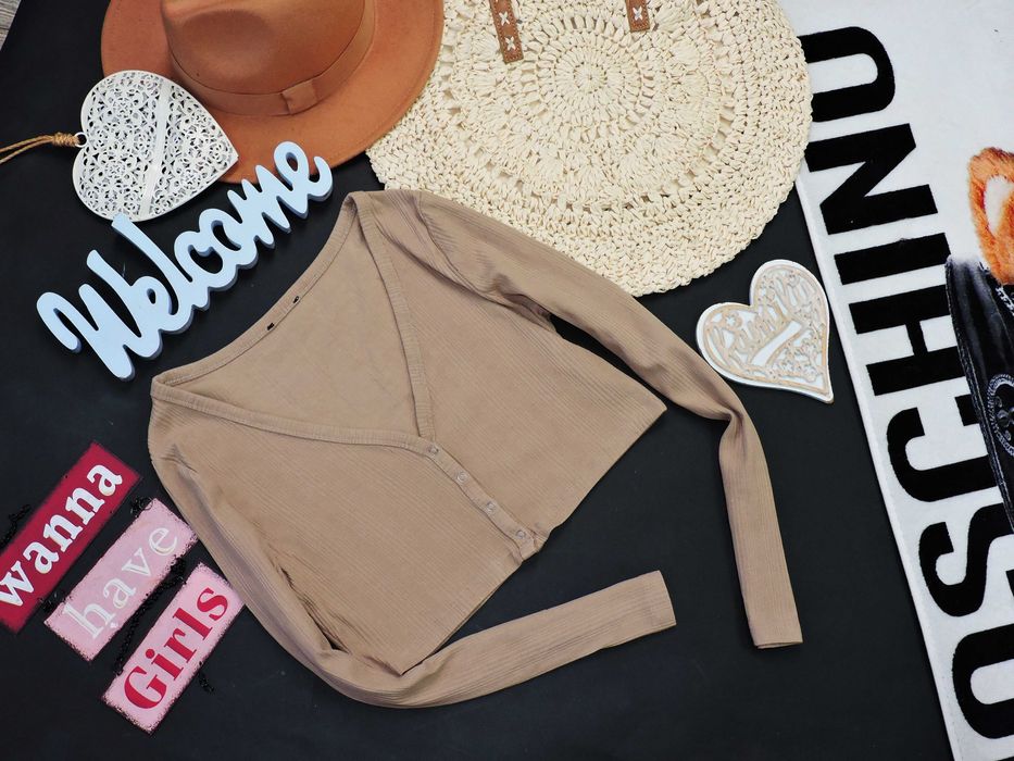 H&M Karmelowy crop top napki prążek S