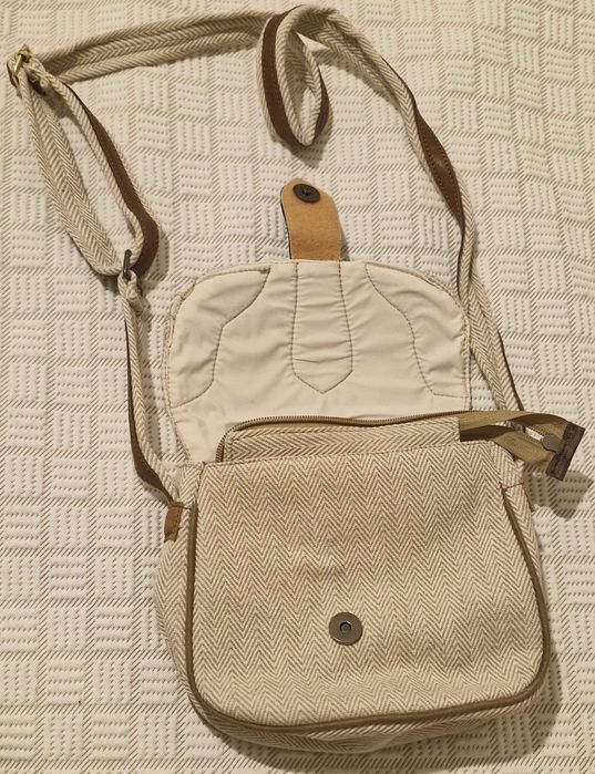 Mala tiracolo bege/azul de Algodão e Couro