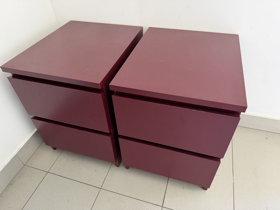 Zestaw Szafki nocne Malm Ikea bordowe 2 szt