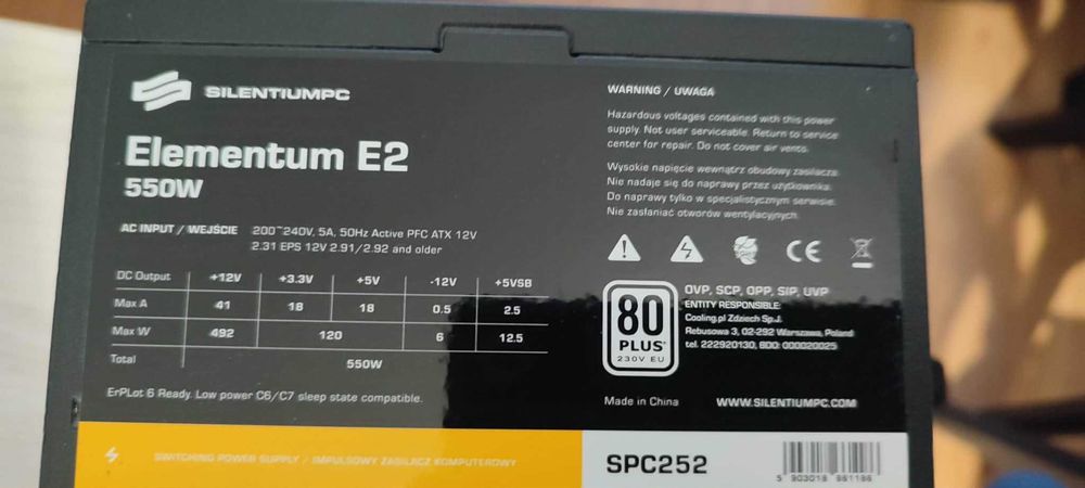 zasilacz 550w 80 plus Elementum