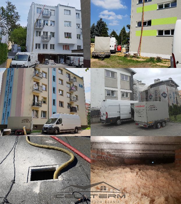 Ocieplenie stropodachu, strop wiązarowy Wdmuchiwana wełna i celuloza