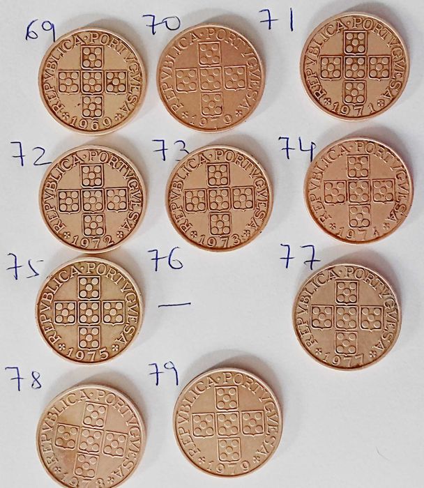 1$00 - 9 moedas série quase completa anos diferentes 69-79