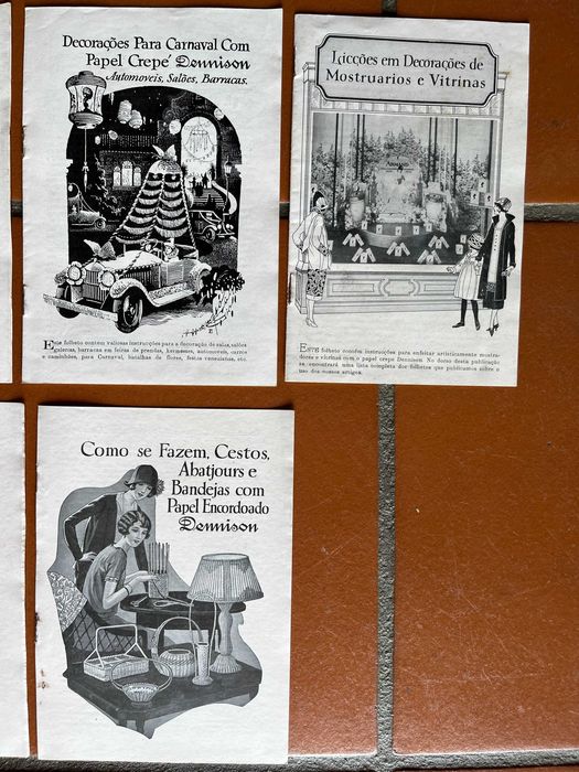 14 Folhetos de trabalhos manuais em papel crepe Dennison – anos 20/30