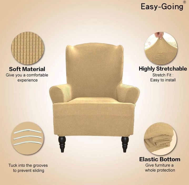 Greatime Sofa Cover na fotel z uszakami bezowy