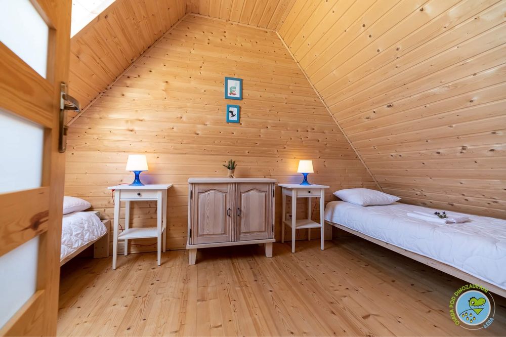Domki ŁEBA Osada Pod Dinozaurami Nowecin piętrowe 55 m2  z klimatyzacją, ogrzewane | Teren 5000m2, plac zabaw, boisko, silownia zewnetrzna, DINOZAURY