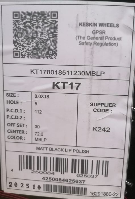 Felgi 18" 5x112 Audi BMW VW Seat Skoda Mercedes Nowe Czarne TPMS | #KT17