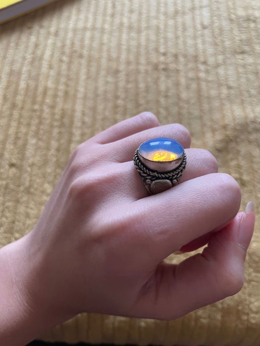 Vintage pierścionek kamień księżycowy srebrny opalit antyczny