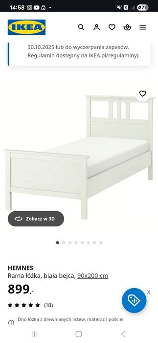 Łóżko jednoosobowe z materacem.