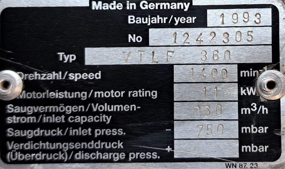 Pompa próżniowa Becker VTLF 360 CNC , 360 m3/h  ROB-TOM