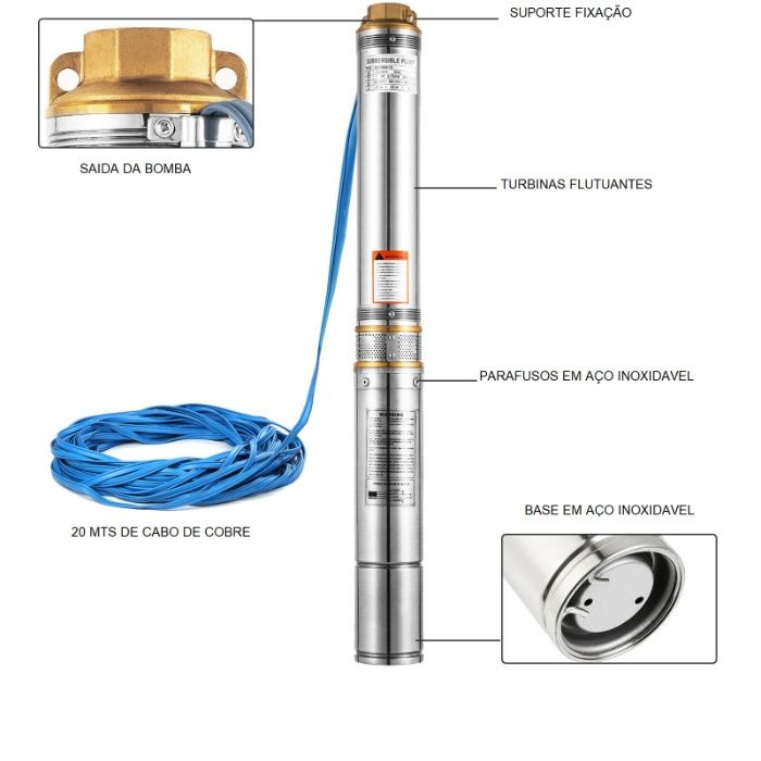 Bomba submersivel 750w bomba agua bomba furo