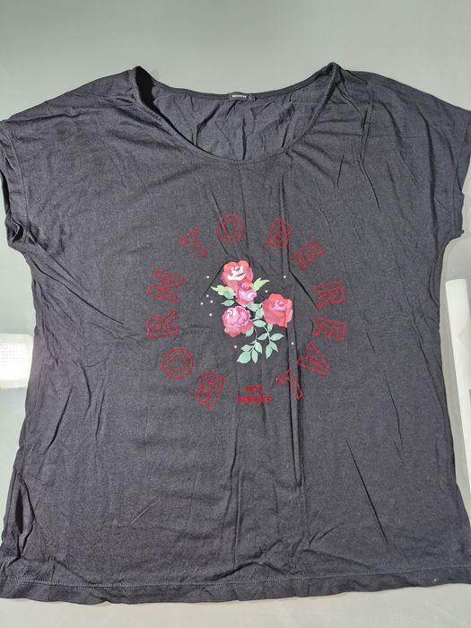 Reserved T-shirt Damski Grafika w Róże Rozmiar L