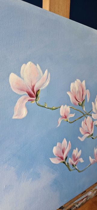 Obraz Magnolie 40x40cm, ręcznie malowany farbami olejnymi