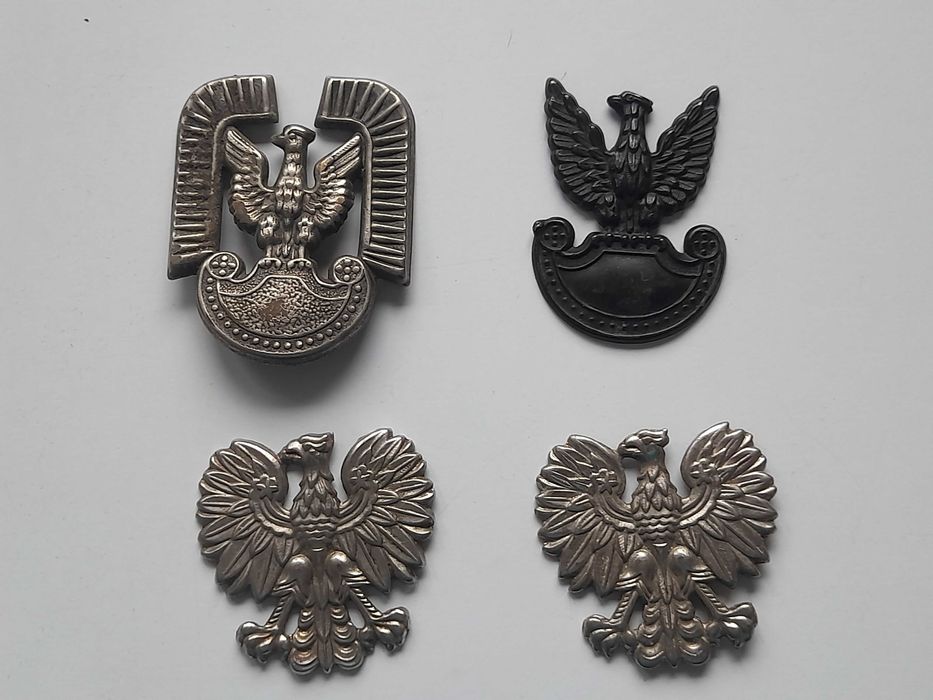 4 orzełki PRL - wojskowe LWP, Lotniczy, Milicja Obywatelska (zestaw)