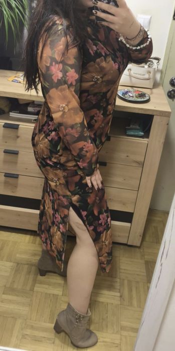Nowa sukienka długa w kwiaty z siateczki roz Xl-3xl