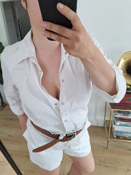 Koszula biała elegancka na guziki shirt white z kołnierzykiem oversize