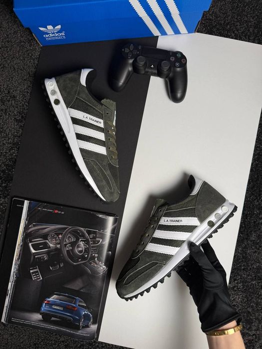 Кросівки сітка чоловічі Adidas LA Trainer Dark Khaki White 41-45р
