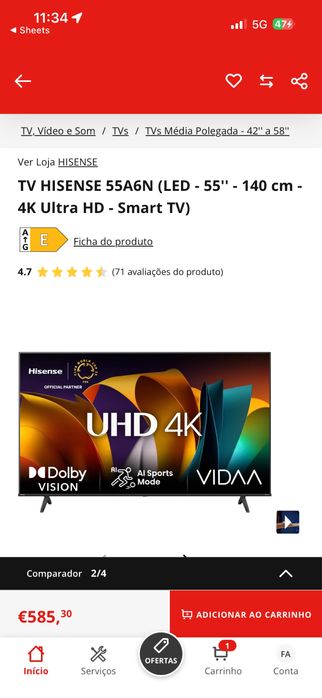 TV HISENSE 55A6N (LED - 55'' - 140 cm - 4K Ultra HD - Smart TV)