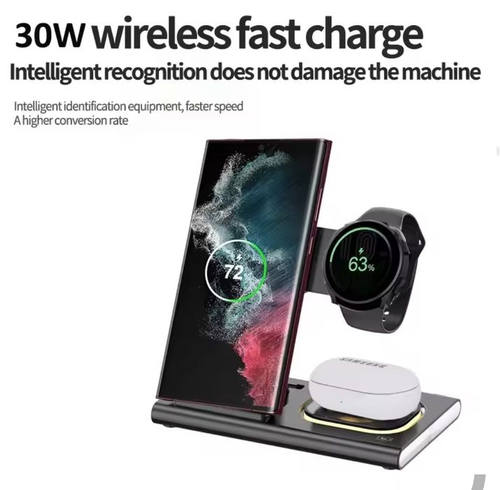 Carregador sem fio telemóvel relógio e fones