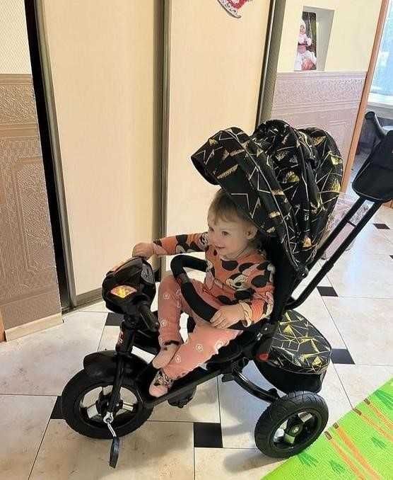 Триколісний дитячий велосипед-коляска, фара, USB, поворот сидіння