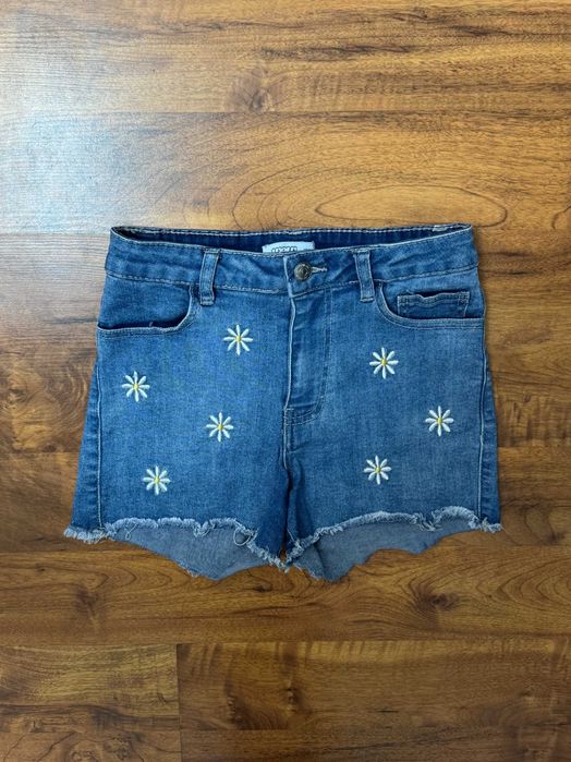 Spodenki jeansowe z kwiatkami szorty stretch jeans Wow 152 cm 12 lat